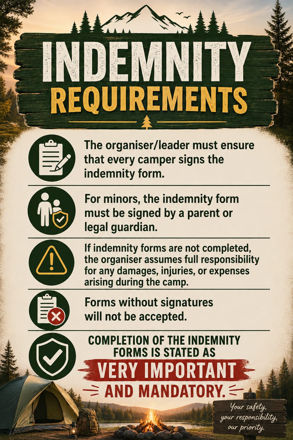 Indemnity requirements poster