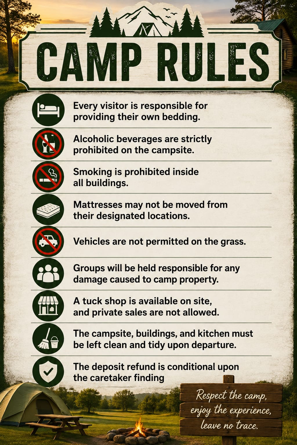 Camp rules poster